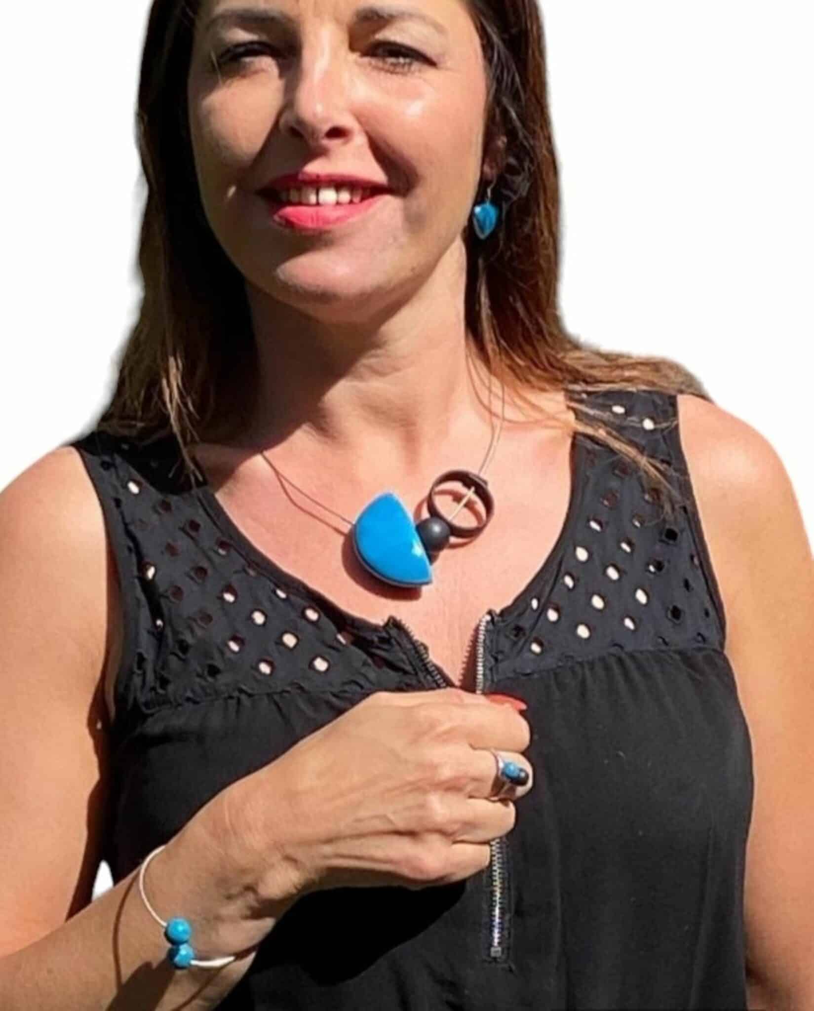 bracelet perle duo acier en céramique pour femme couleur turquoise