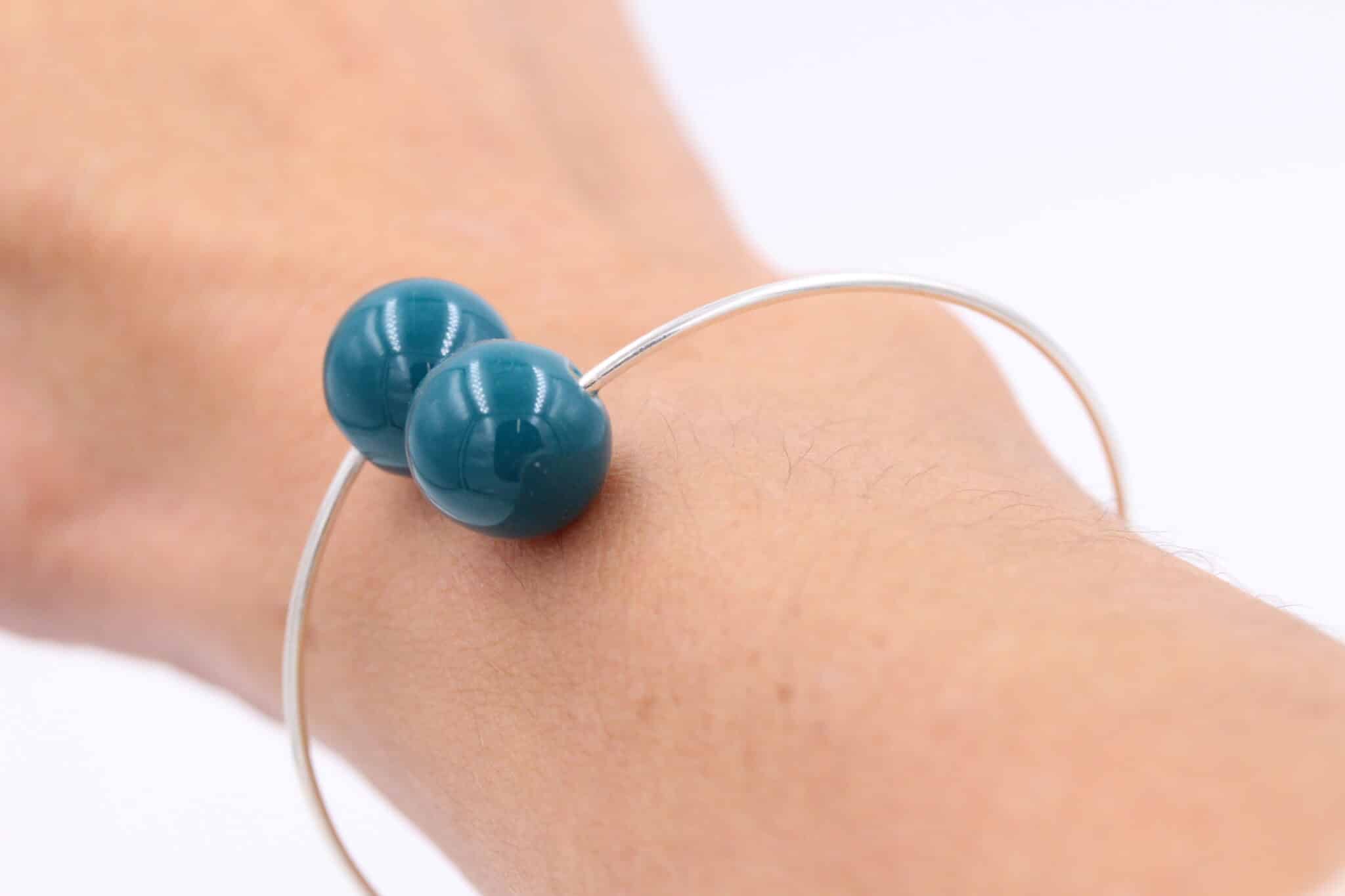 bracelet perle duo acier en céramique pour femme couleur turquoise