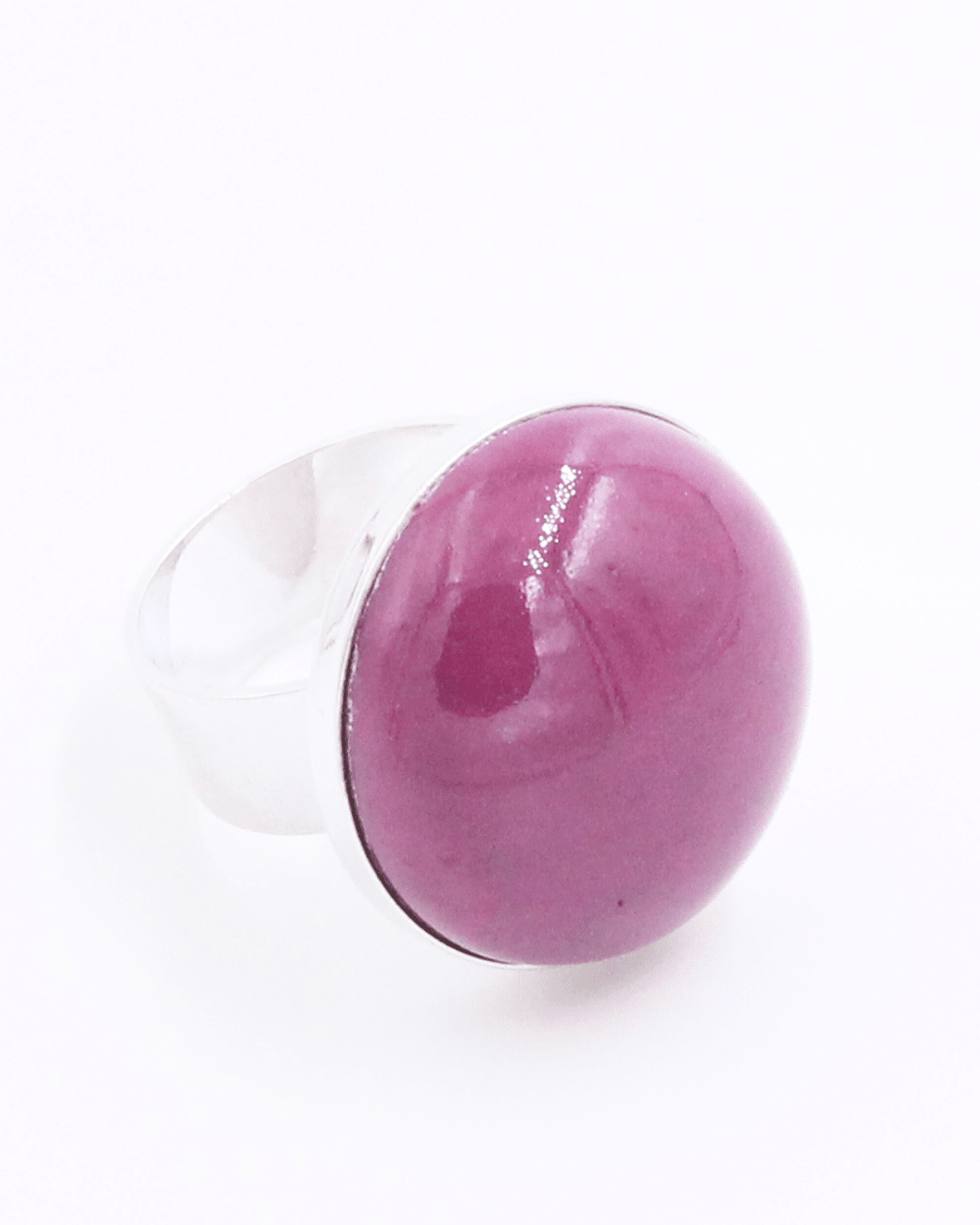 Bague bulle en céramique artisanale couleur prune