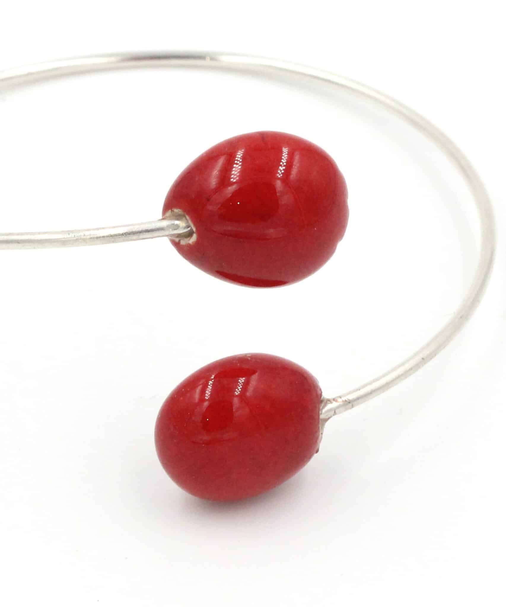 Bracelet gouttes d'eau argent en Céramique pour femme couleur cerise