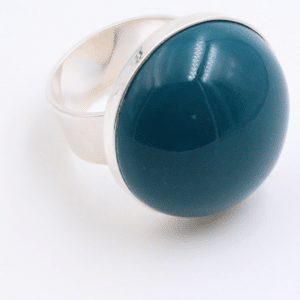 Bague bulle en céramique artisanale couleur bleu canard