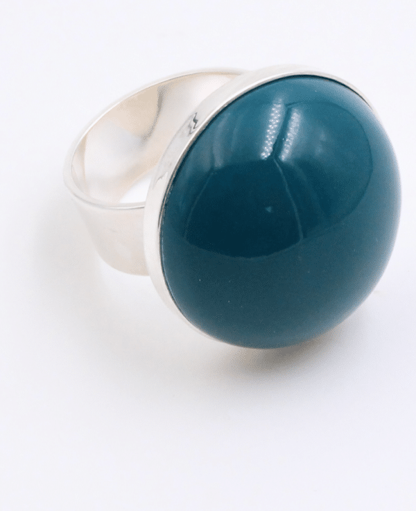 Bague bulle en céramique artisanale couleur bleu canard