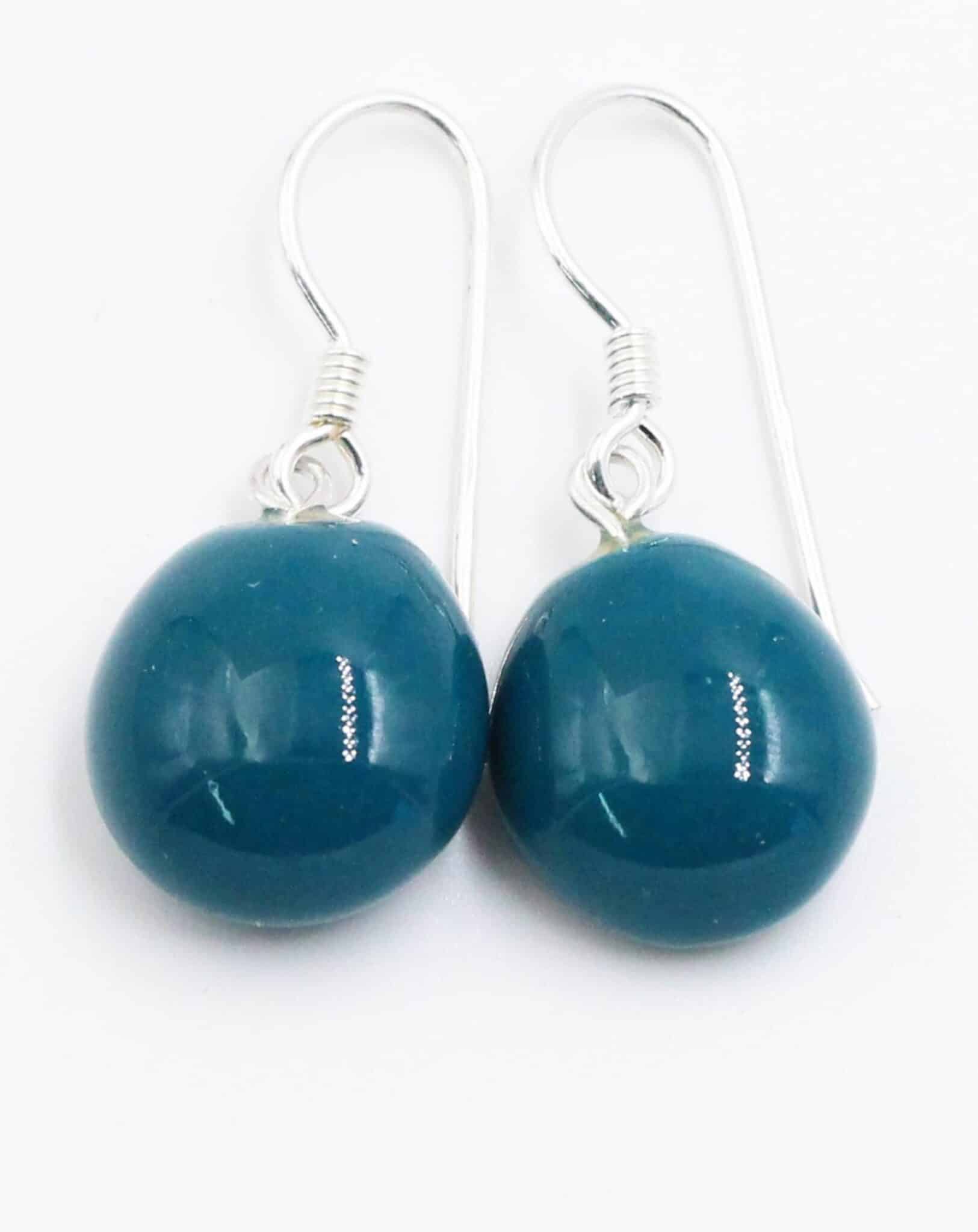 Boucles d'oreilles Gouttes d'eau en céramique pour femme couleur bleu canard